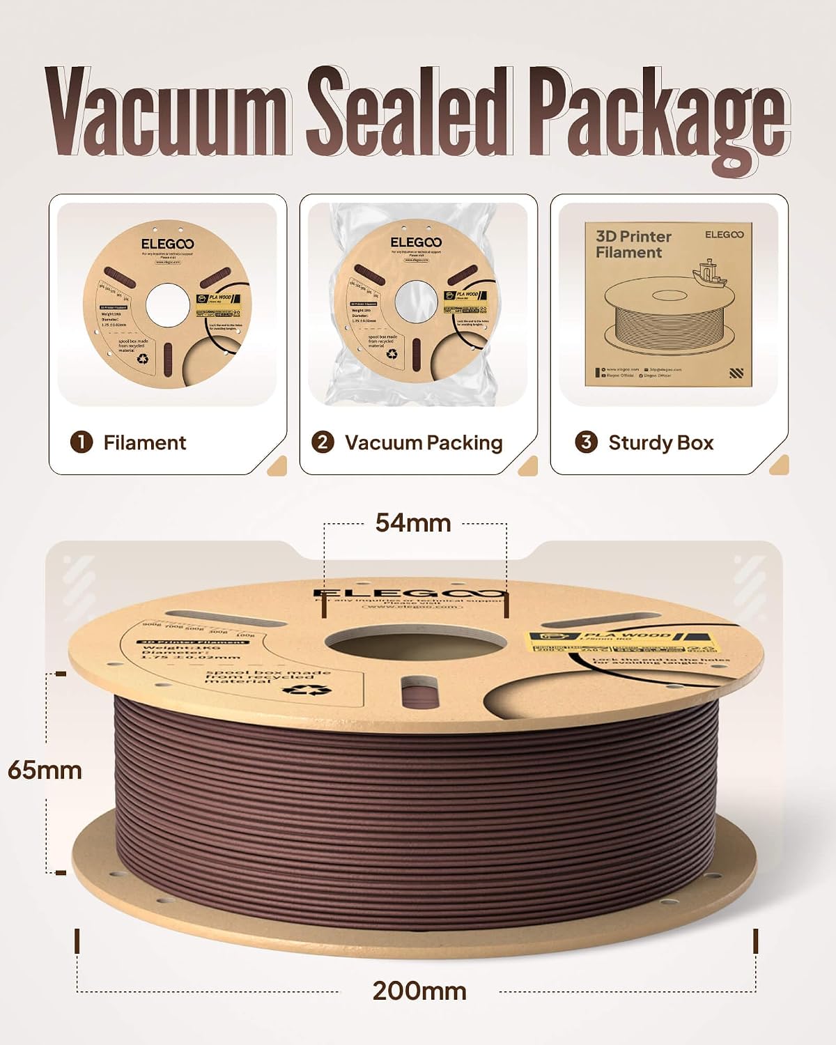 ELEGOO PLA 3D Printer Filament 4KG Oak Wood/Rosewood/Tan Birch/Teak Wood