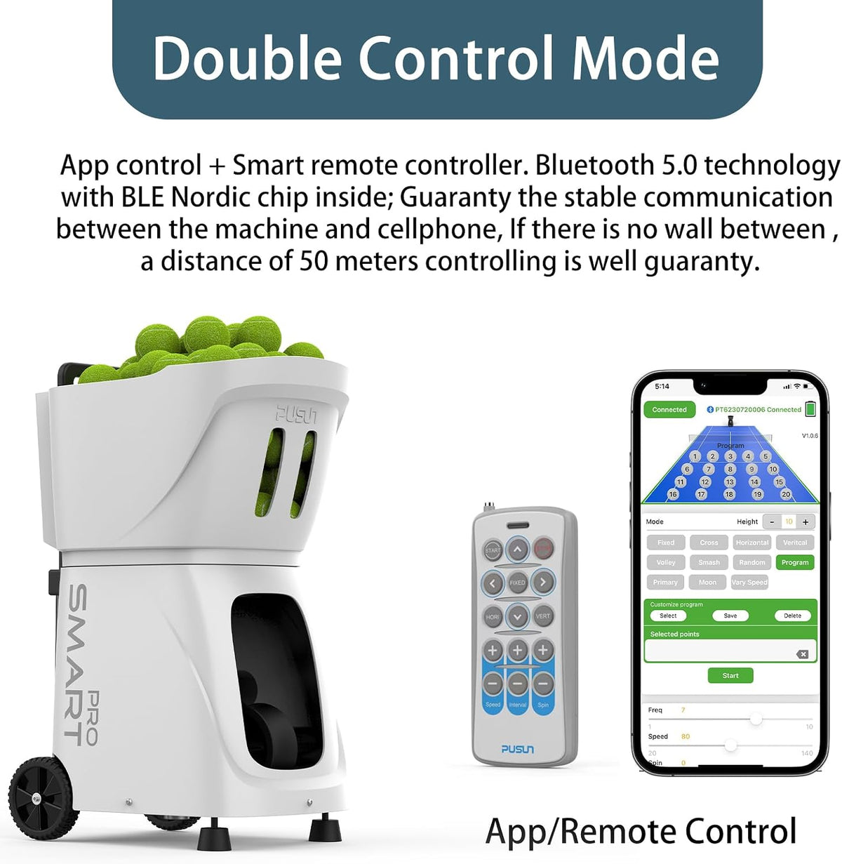 Smart Tennis Ball Machine - Auto Serve with APP/Remote/iWatch Control, 120km/...