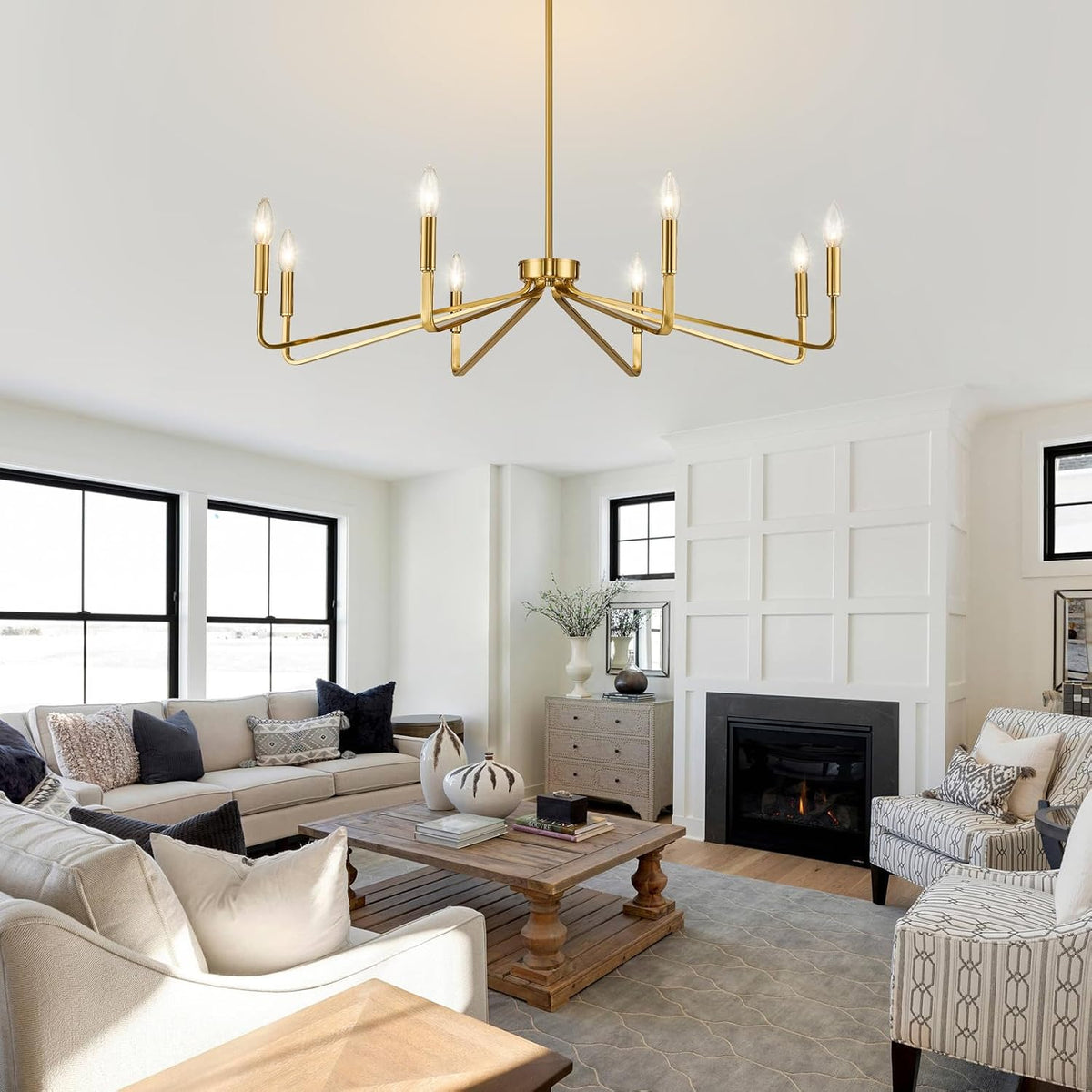 8-Light 38" Brass Modern Candle Chandelier for Dining Living Room