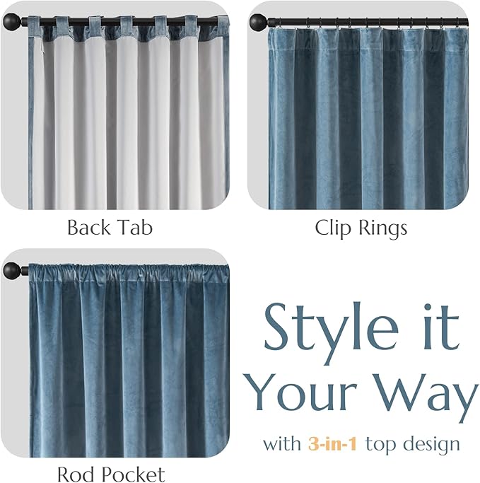 Lazzzy Blue Blackout Velvet Curtains 84 Inch Long Thermal Insulated Room