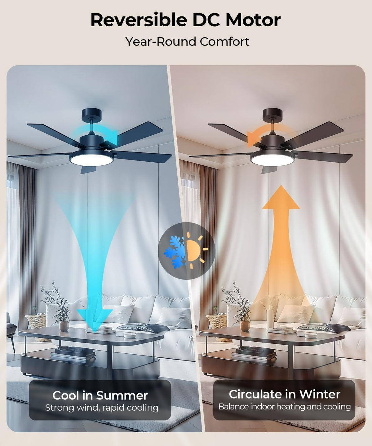 RGBCW Smart 52" 2600LM LED Ceiling Fan Light with Remote, Black