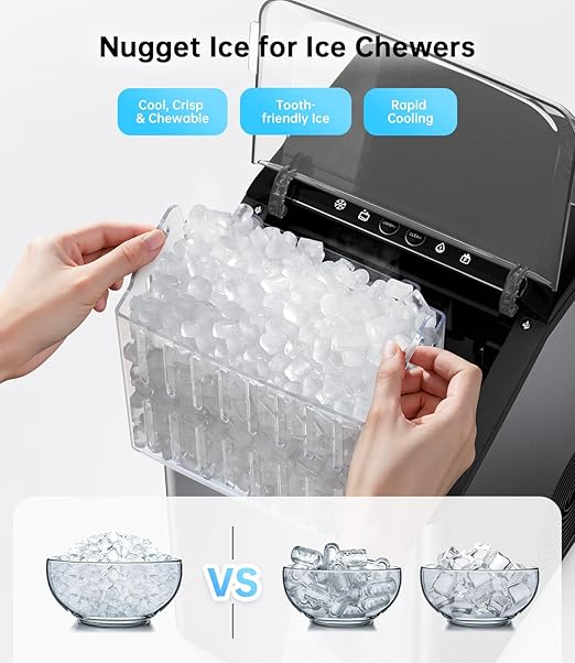 Ice Maker Nugget Countertop 40LBS Pebble Ice Machine, Quick Ice Making
