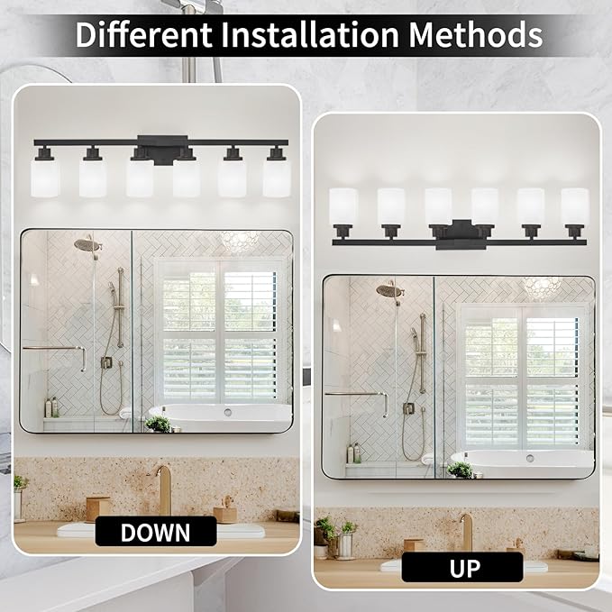 DIKAIDA 6-Light Black Vanity Lights, Matte Bathroom Lighting Fixtures