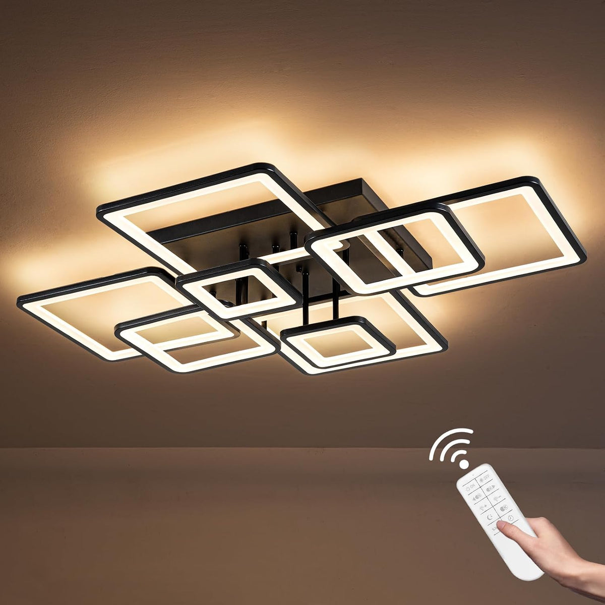 Shine LUEST Modern LED Ceiling Light, Dimmable LED Chandelier Black Flush Mou...