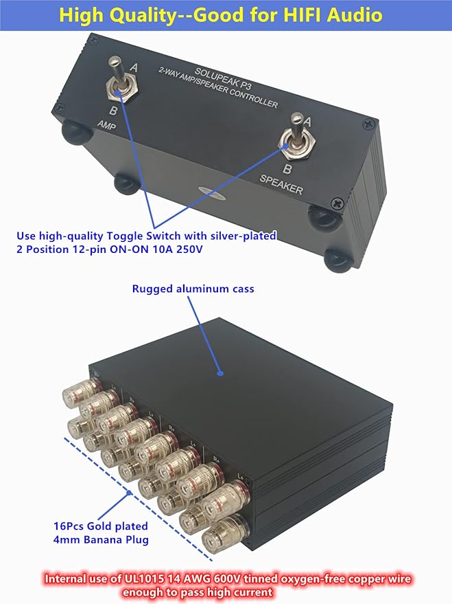 SOLUPEAK P3 2-Way AMP Amplifier to 2 Pair of Speakers Selector Switch Switcher