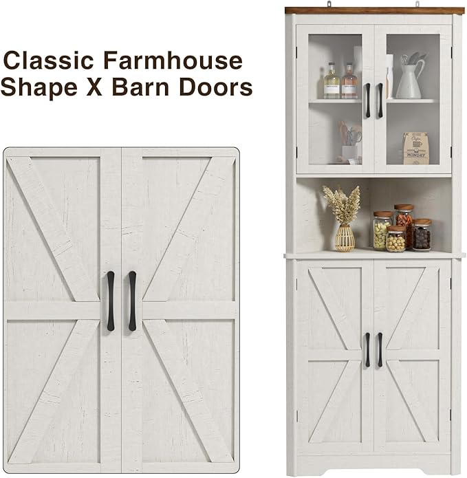 67''H Tall Corner Cabinet with 4 Tempered Glass Doors and Barn Doors,...