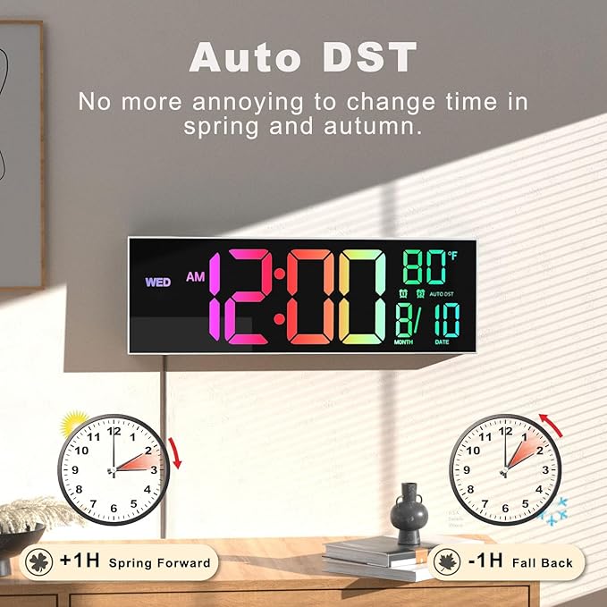 JALL 16" Large Digital Wall Mount Clock, Count Down Timer, Big LED, 8 RG...