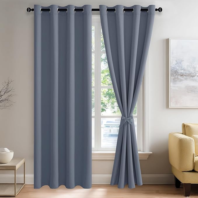 JIUZHEN Blackout Curtains with Tiebacks