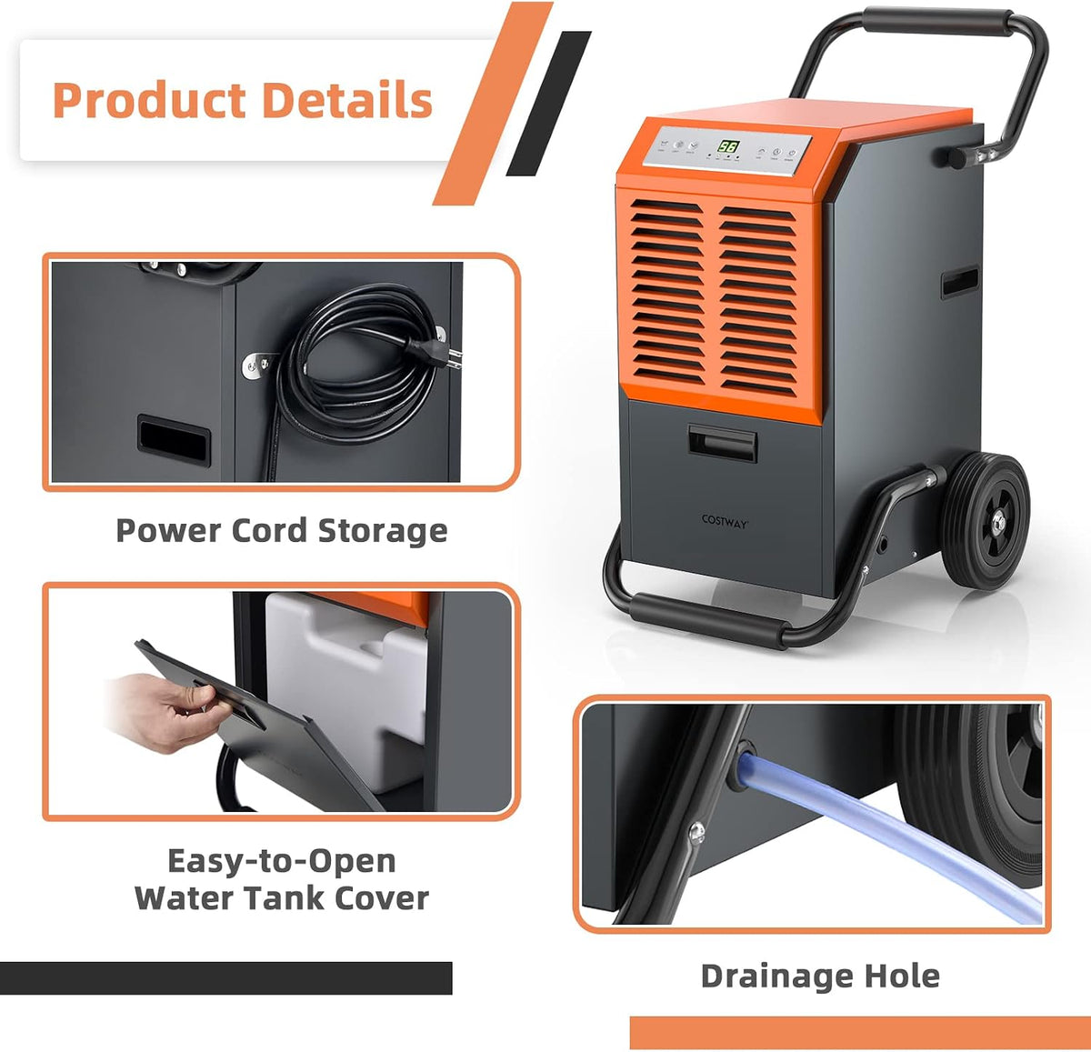 COSTWAY 163 Pints Commercial Dehumidifier (Orange)