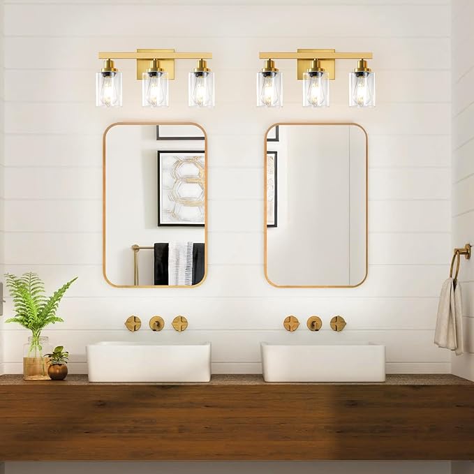 DIKAIDA 3 Light Gold Bathroom Light Fixtures, Bathroom Vanity Light Over Mirror