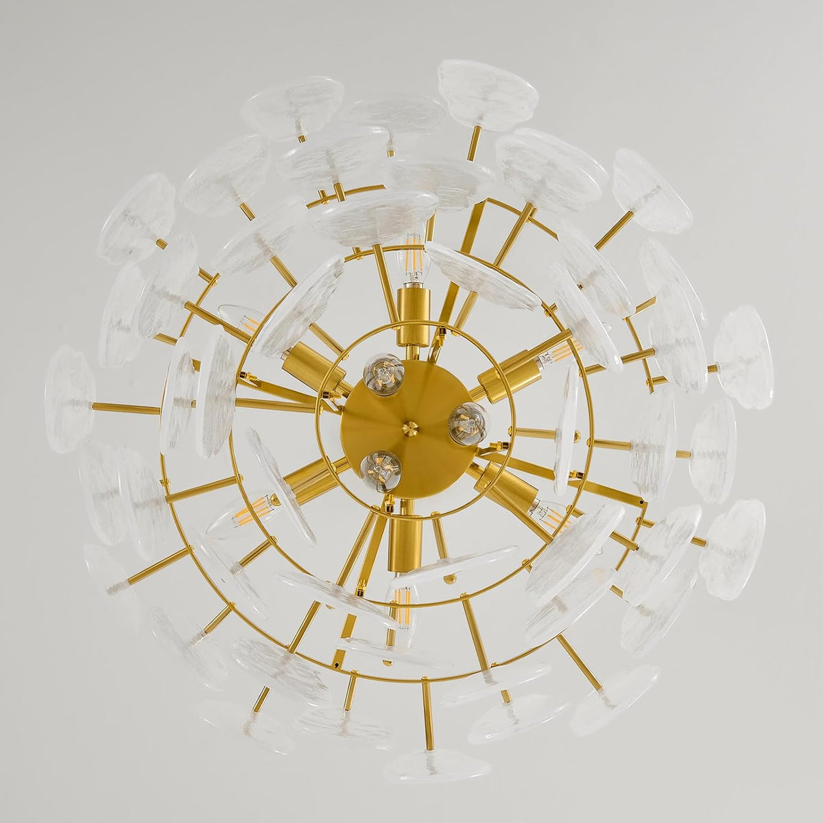 Brushed Gold Cloud Glass Chandelier, 23.6" Modern Dining Room Light Fixture