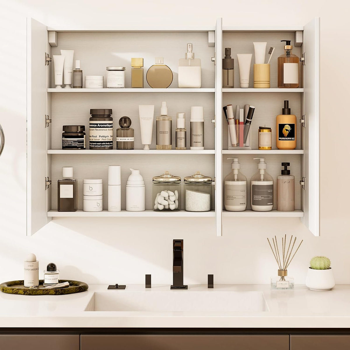 Tangkula Mirrored Medicine Cabinet, Large Wide Wall Mounted Storage Cabinet w...