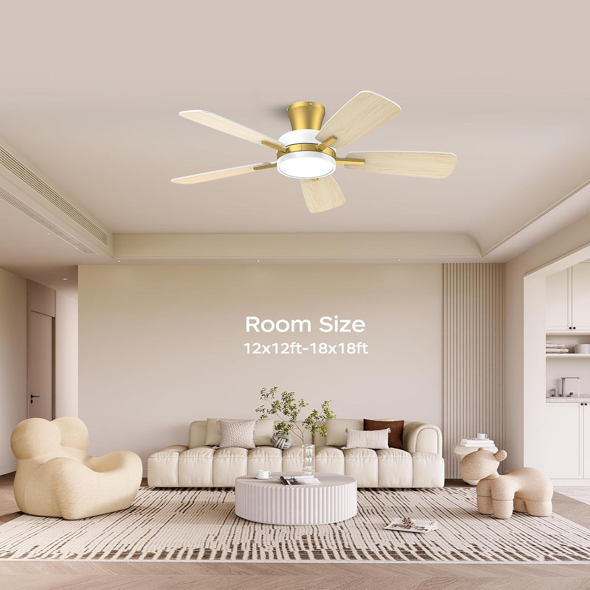 TALOYA 46 inch Ceiling Fans with Lights and Remote, Night Light, White Gold