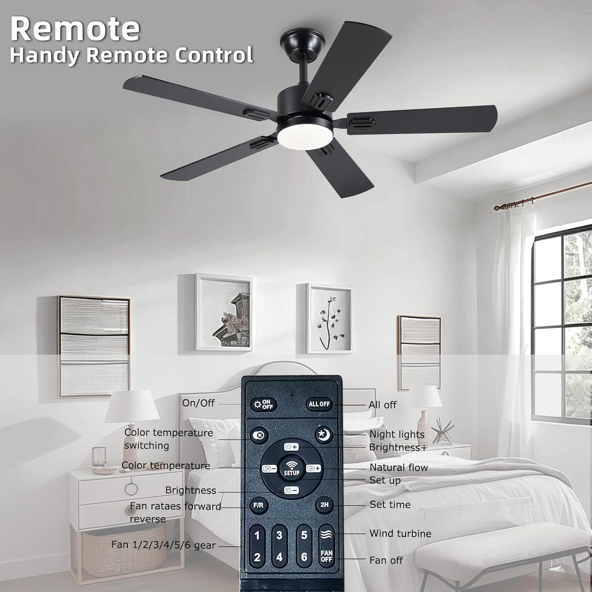 FUMLTP 46inch Modern Ceiling Fans with Lights APP/Remote Control, Black