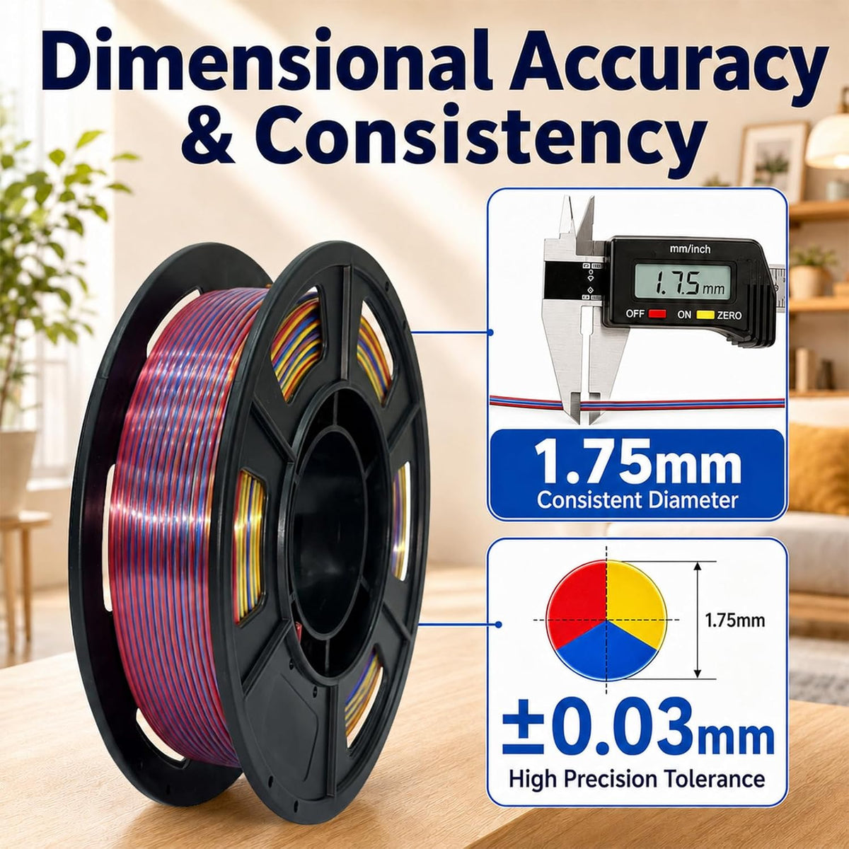 Shiny Tricolor Silk PLA+ 3D Printer Filament Bundle 1.75mm