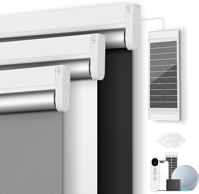 Motorized Roller Blinds with Remote Control & Solar Panel