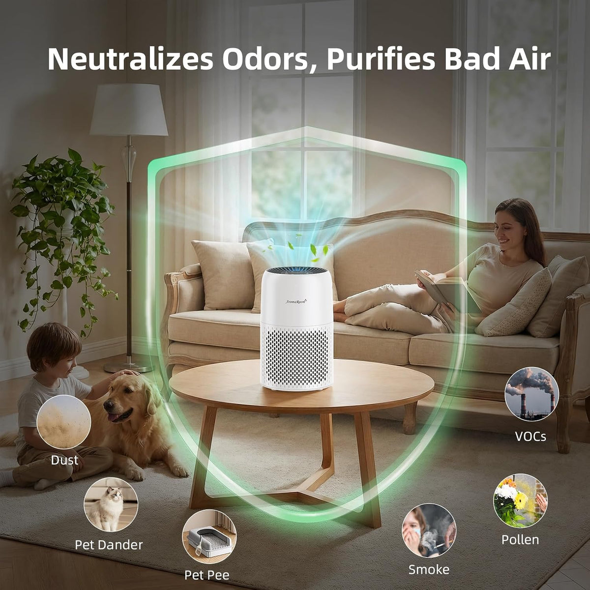 AromaRoom Pet Air Purifier with True HEPA, for Odors and Hair