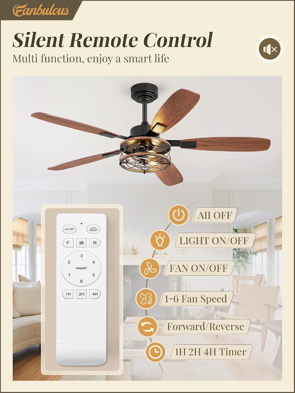Farmhouse 52 Inch Farmhouse Ceiling Fan with Light and Remote, Black