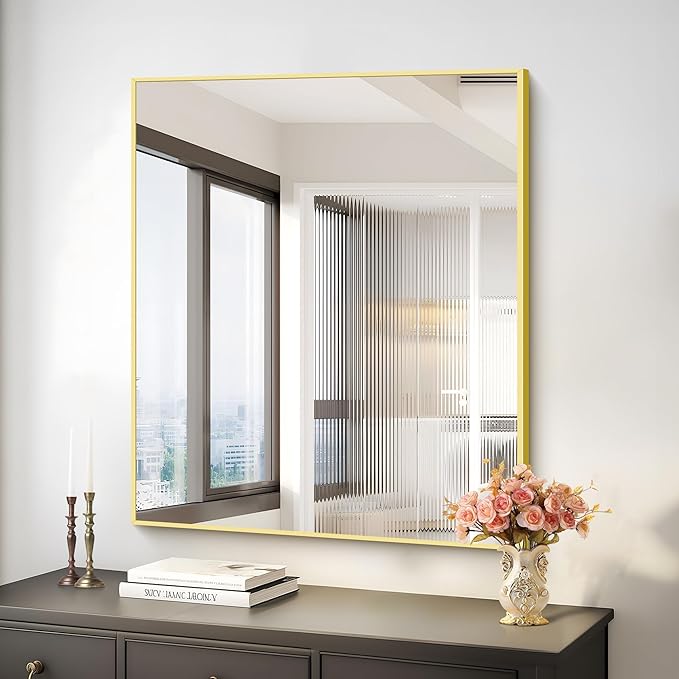 Gold Bathroom Mirror for Wall, 30x36 Inch Rectangle