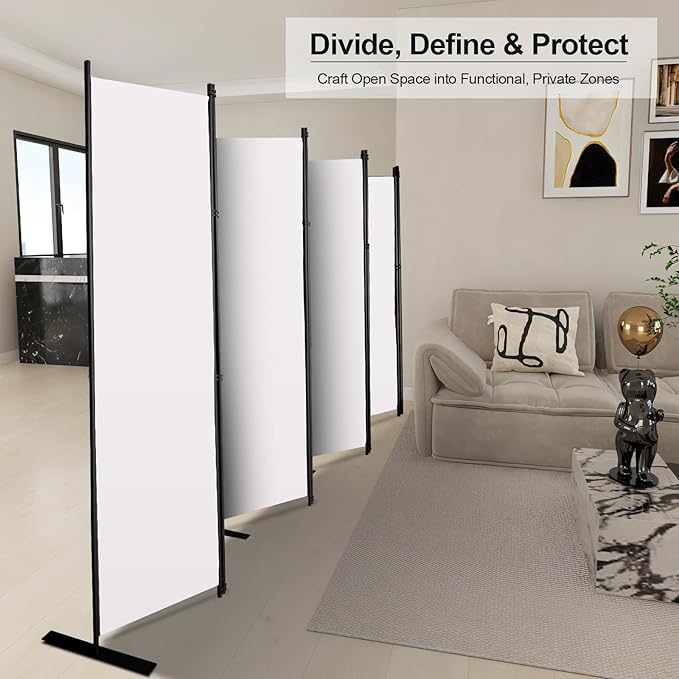 MAYOLIAH 8-Panel White Room Divider 6ft Tall Folding Privacy Screen Portable