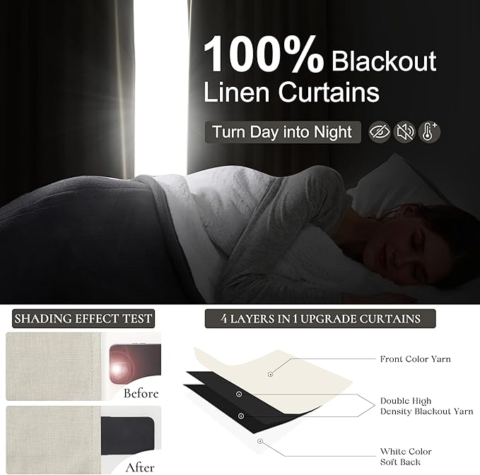 Warm Cream Thick Linen Black Out Curtains 86 Inch Long