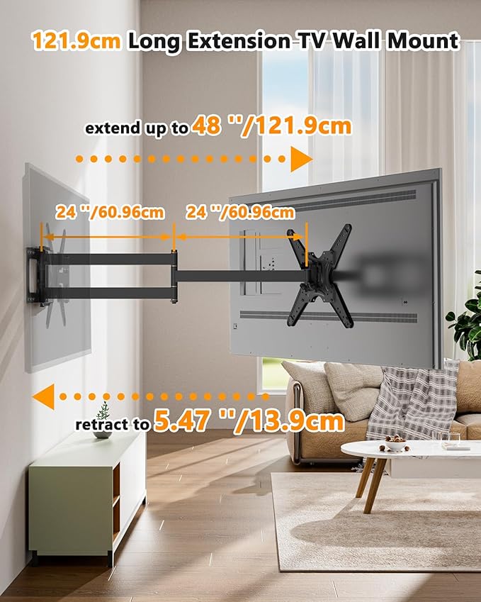 Extra Long Arm TV Wall Mount 48'' Extension, Rotating TV Wall Mount 1...