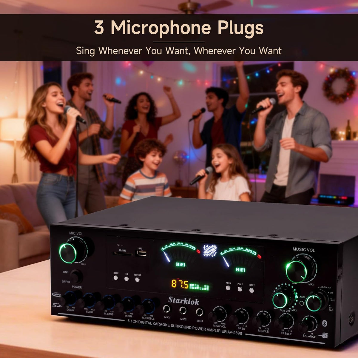 3000W Peak 5.1-Channel Home Audio Power Amplifier – HiFi Stereo Amplifier wit...