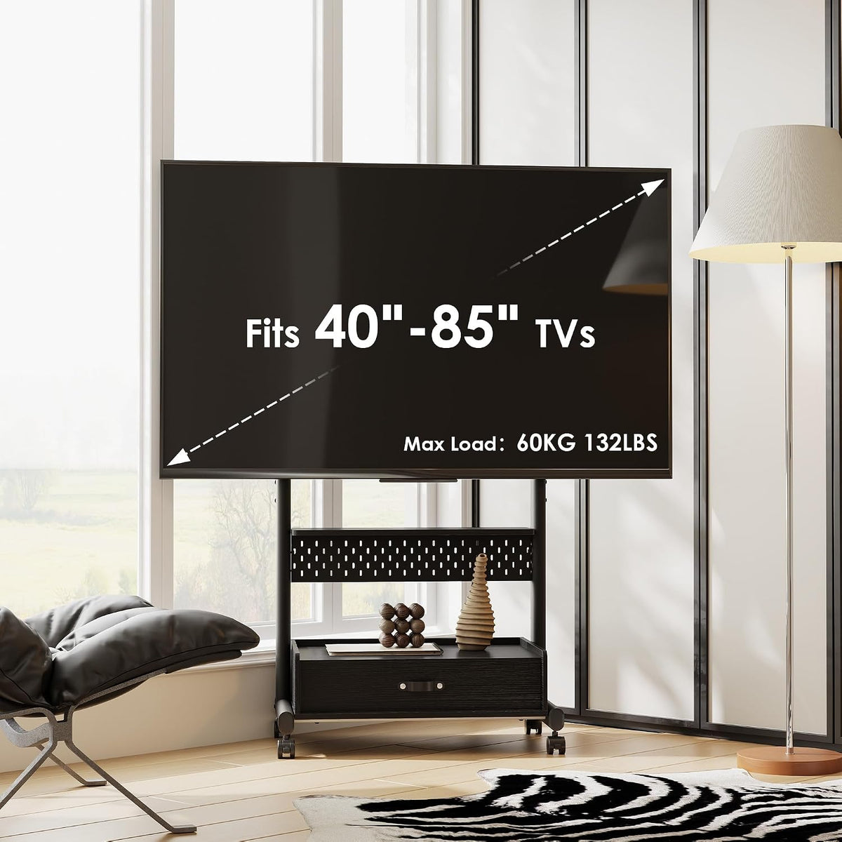 FITUEYES Rolling TV Stand on Wheels Lockable for 40-85 Inch TVs, Black