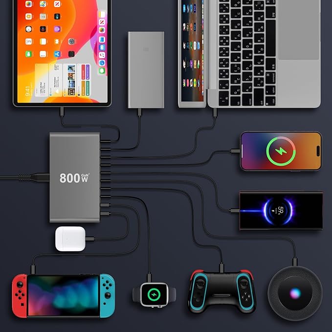 800W GaN3 10-Port USB-C Charging Station