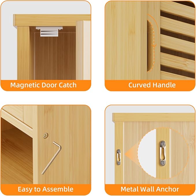 HITNET Bathroom Wall Cabinet, Medicine Cabinet Over The Toilet, Bamboo Hanging