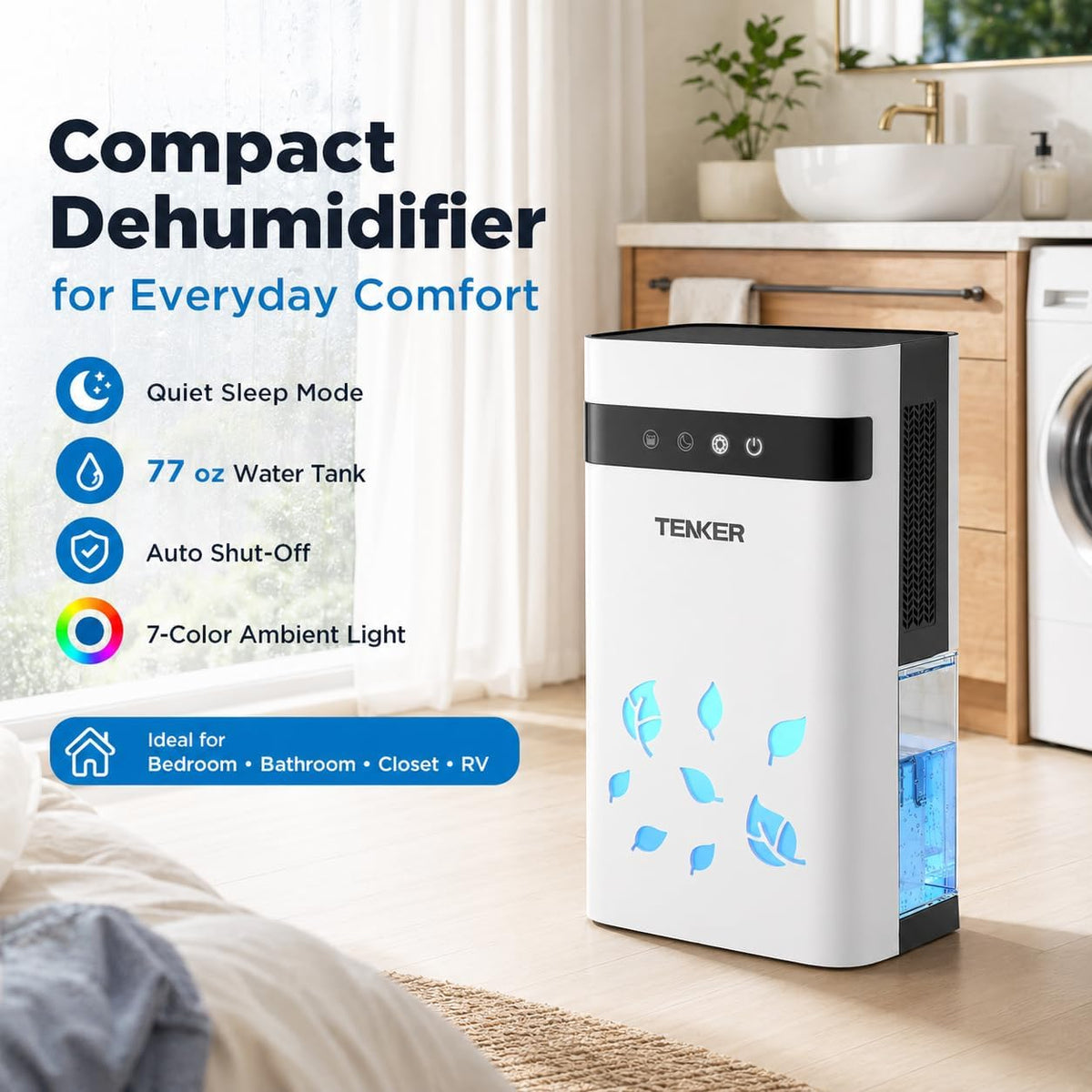 Dehumidifier for Home, 77oz Water Tank (1000 sq.ft) Dehumidifiers, Quiet Dehu...