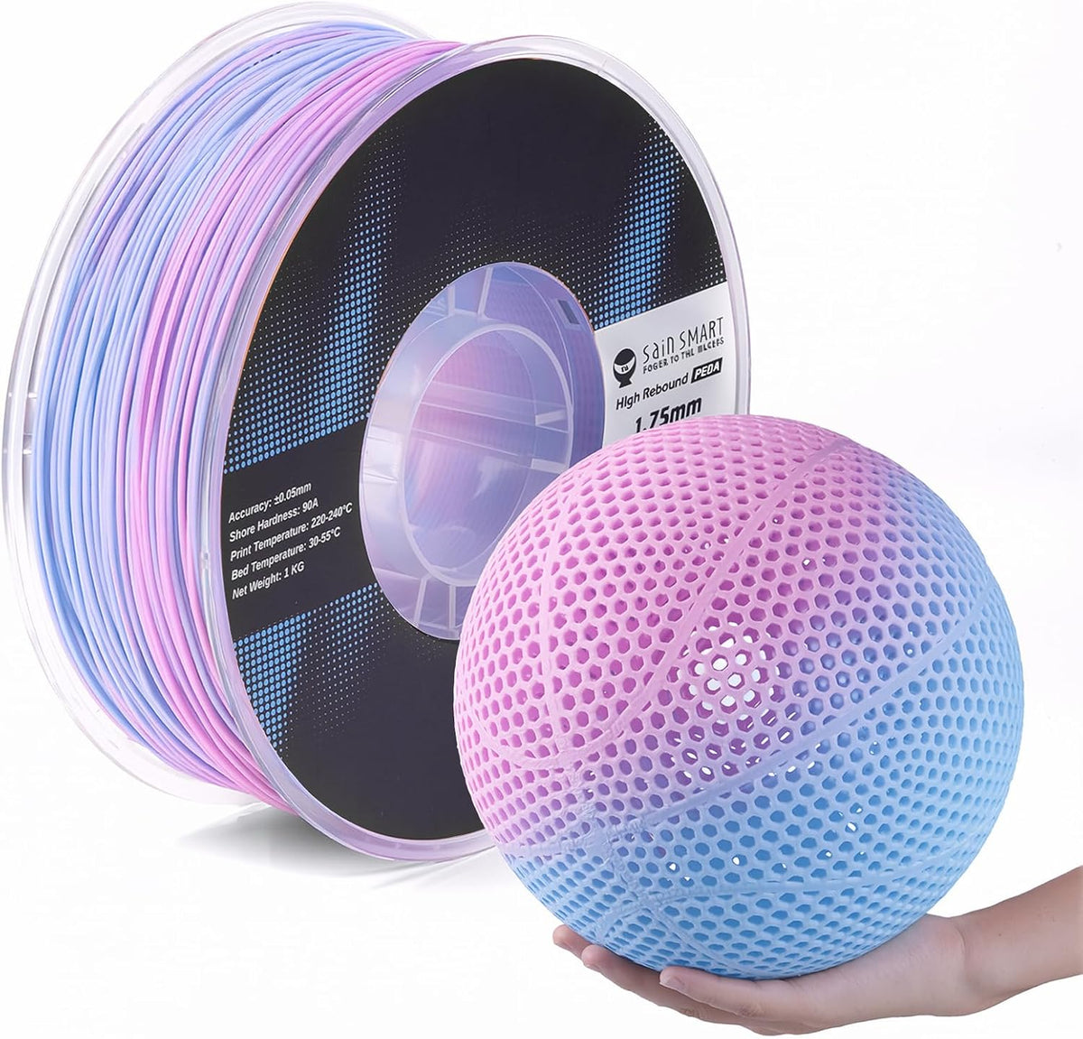 SainSmart PEBA High Rebound 90A Flexible Filament, 1KG (2.2lbs) (Blue Pink)