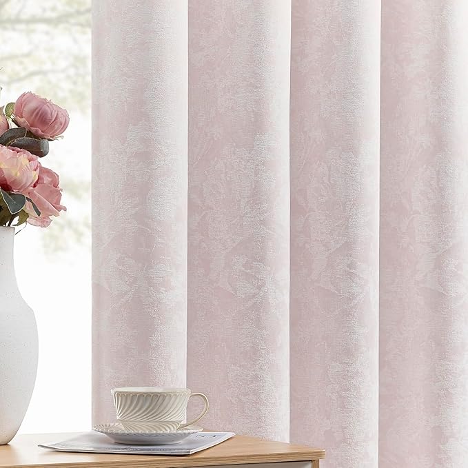 Beauoop Pink Floral Jacquard Blackout Curtains 120 Inches Long 2 Panels