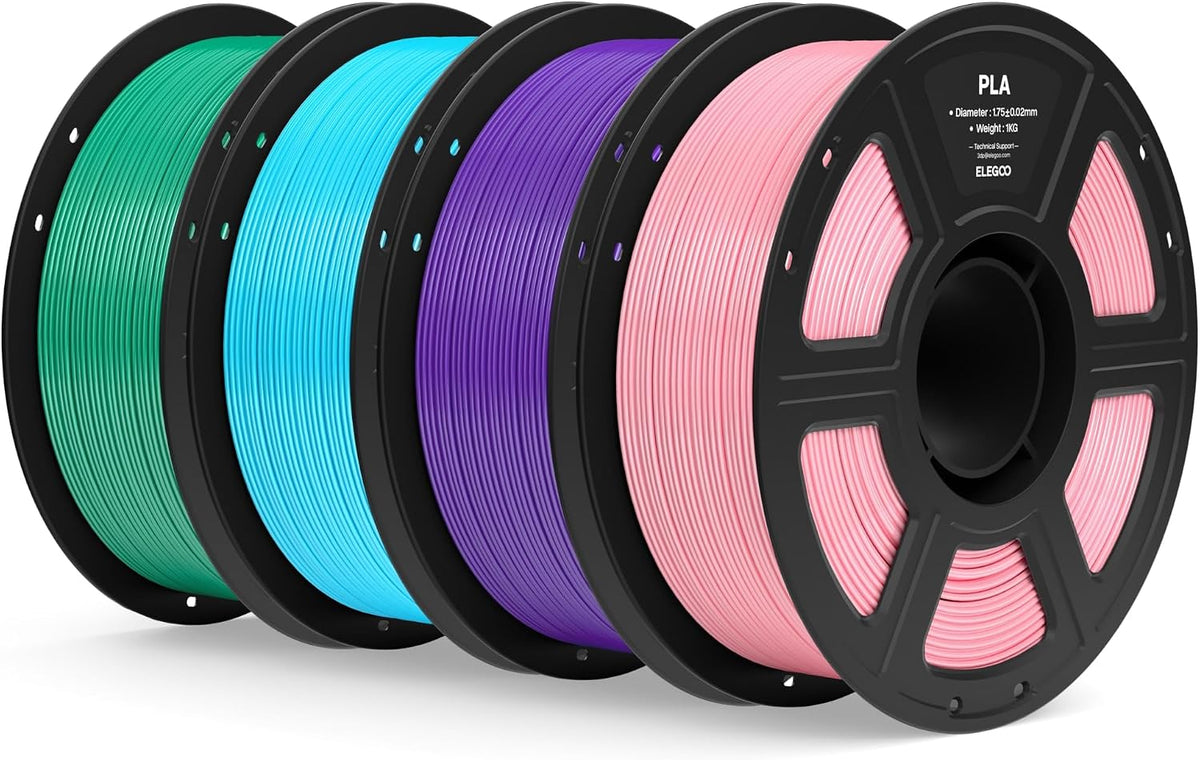 ELEGOO PLA 3D Printer Filament Bundle 4KG Pink/Purple/Sky Blue/Sea Green