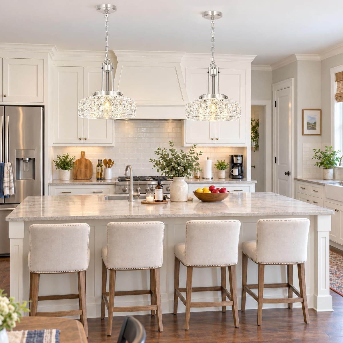 Brushed Nickel Pendant Light over Sink Glass Chandelier for Dining Room