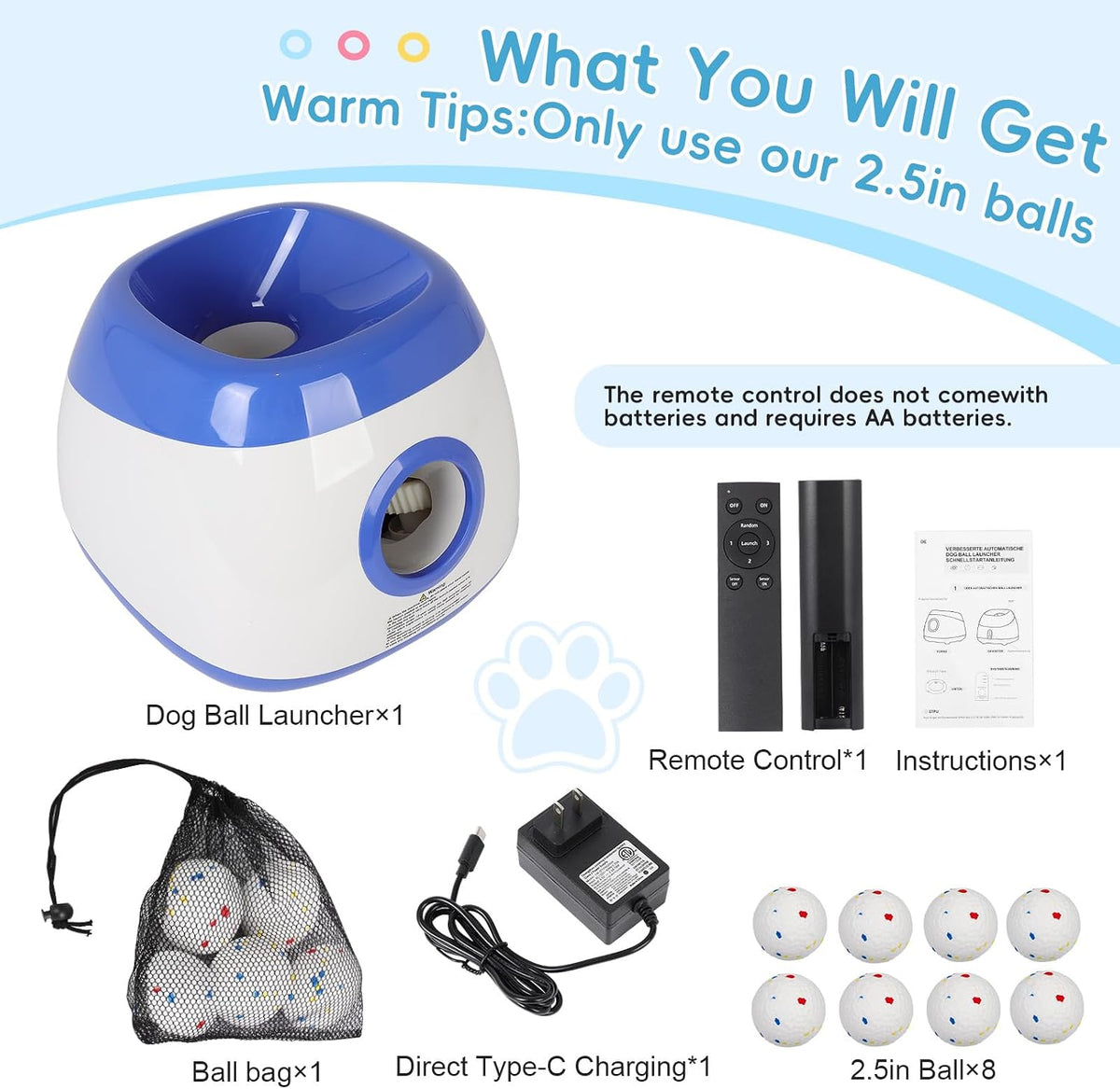 FAHKNS Automatic Ball Launcher for Large Dogs: 40/60/80FT Distance Dog Ball T...