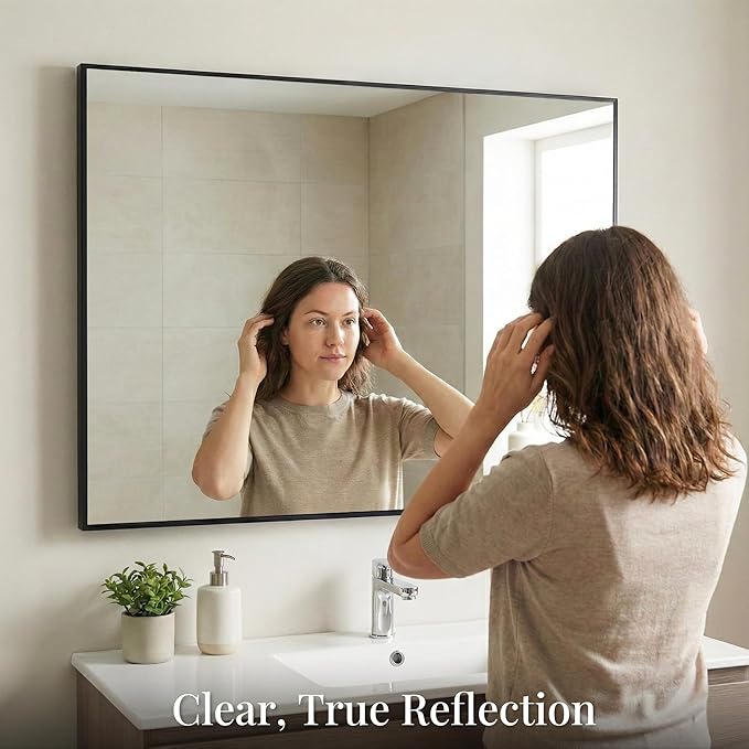 48''x36'' Extra Large Black Bathroom Mirror, Metal Framed Van...