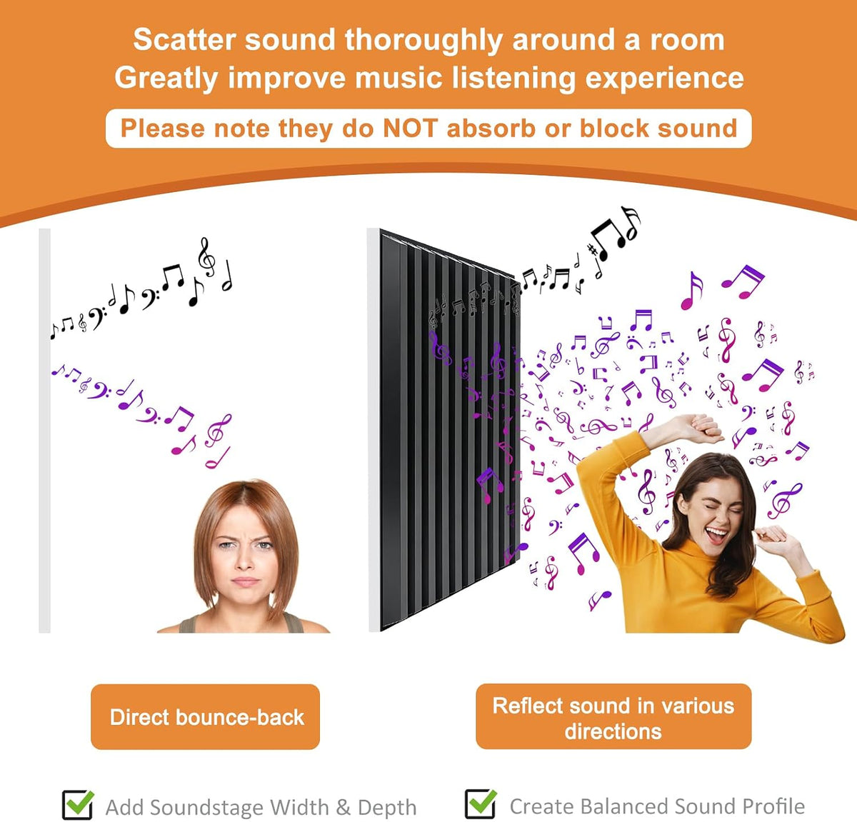 TroyStudio Slat Acoustic Sound Diffuser Panels, 19.7 X 19.7 X 0.5 inches 12 P...