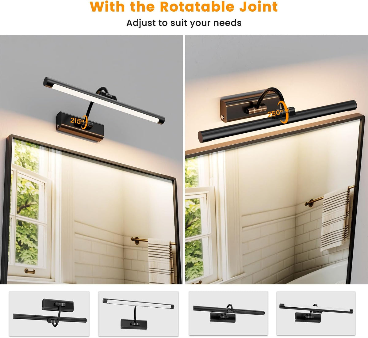 Bathroom Vanity Light Wireless Rechargeable Black 24 inch Black