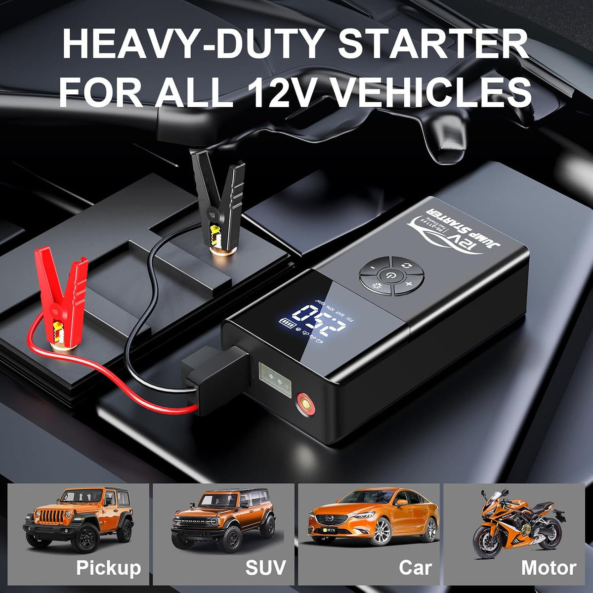 Jump Starter with Air Compressor, 8000A 180PSI, Portable Car Battery Jump Sta...