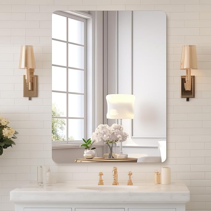 Mirrorons 18x24 Frameless Bathroom Mirror, Rounded Corner Bathroom Vanity Mirror