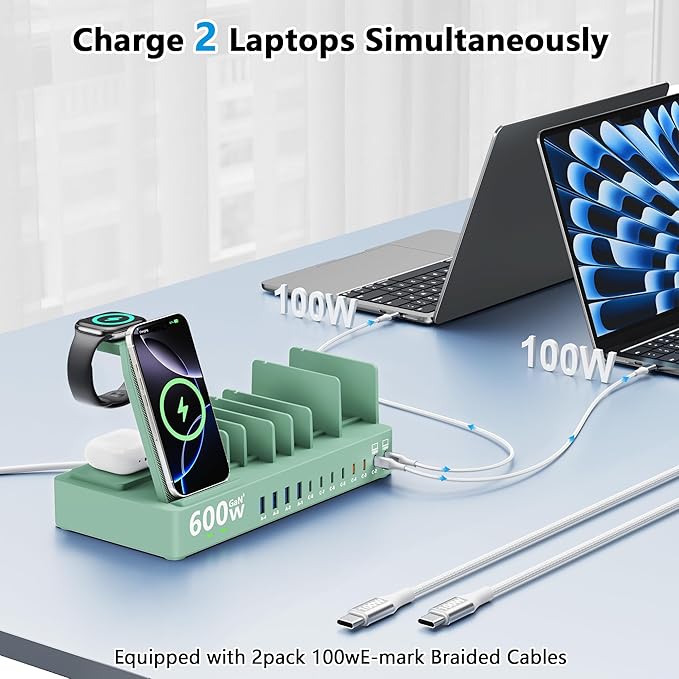 600w Charging Station for Multiple Devices, 15 in 1 Wireless Charger