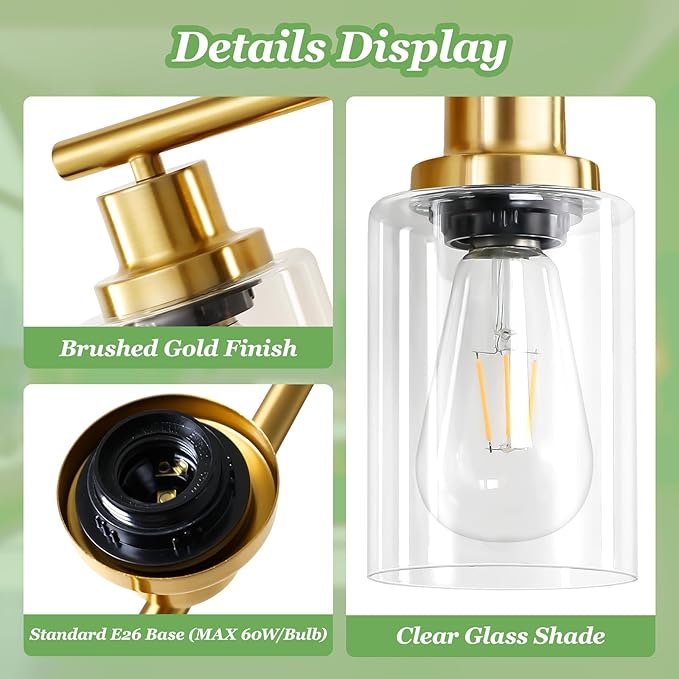 Guliaofo 4-Light Gold Bathroom Light Fixtures, E26 Modern Vanity Lights