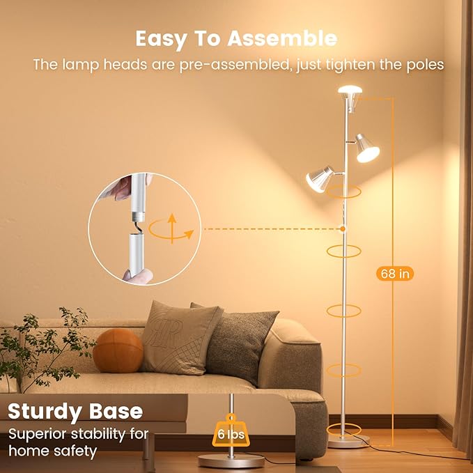 SIBRILLE 36W LED Tree Floor Lamp, Dimmable Tall Standing Lamp