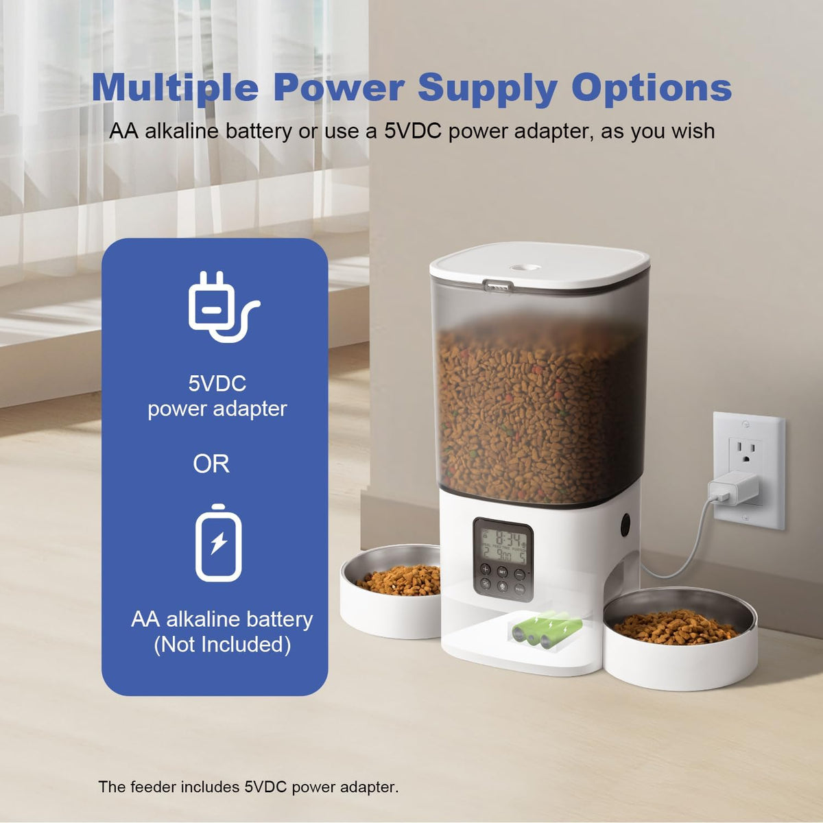6L Automatic Cat Feeder, 2 Pets Timed Cat Dry Food Dispenser