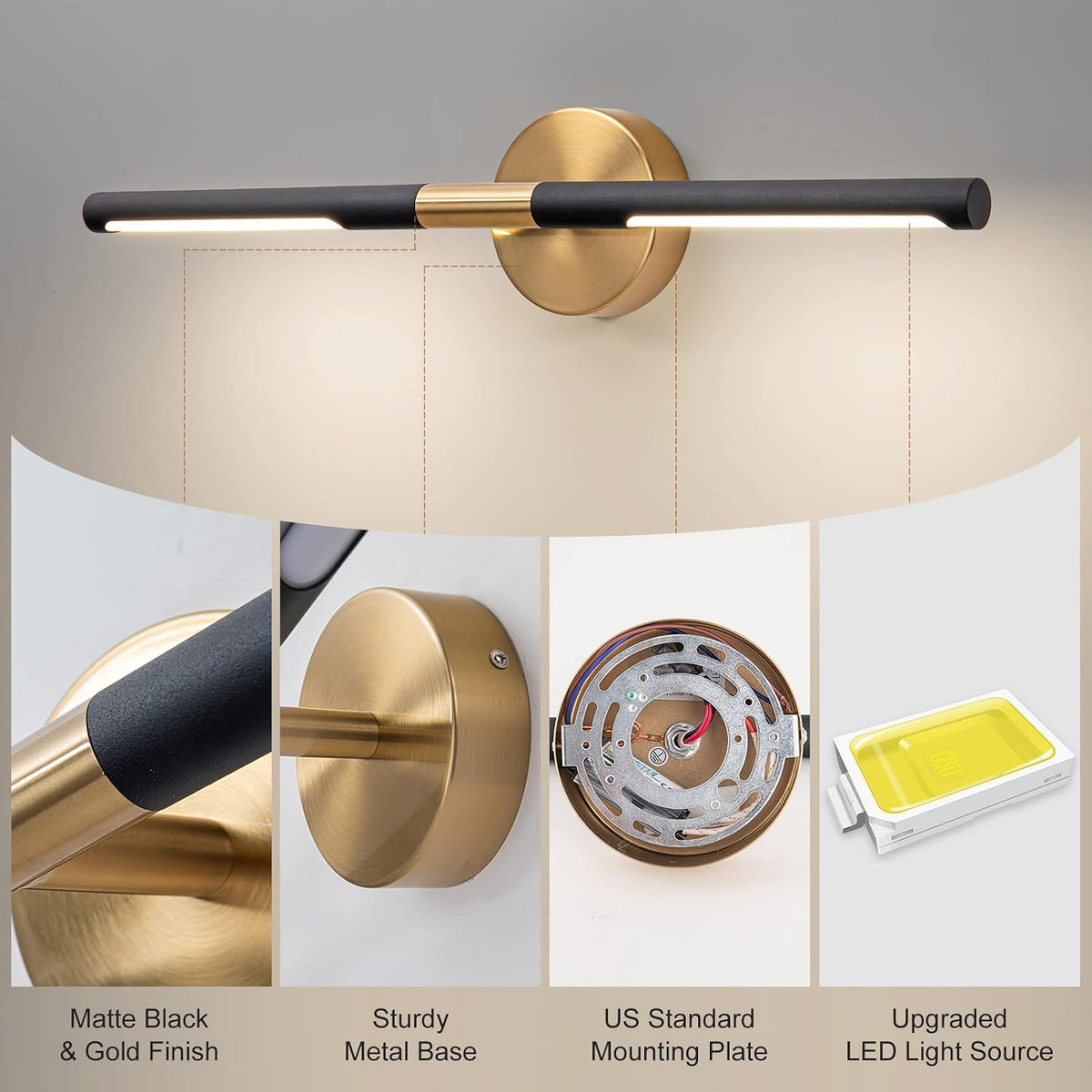 Modern Bathroom Light Fixtures Over Mirror 24 Inch, 18W 360° Rotatable Dimmab...