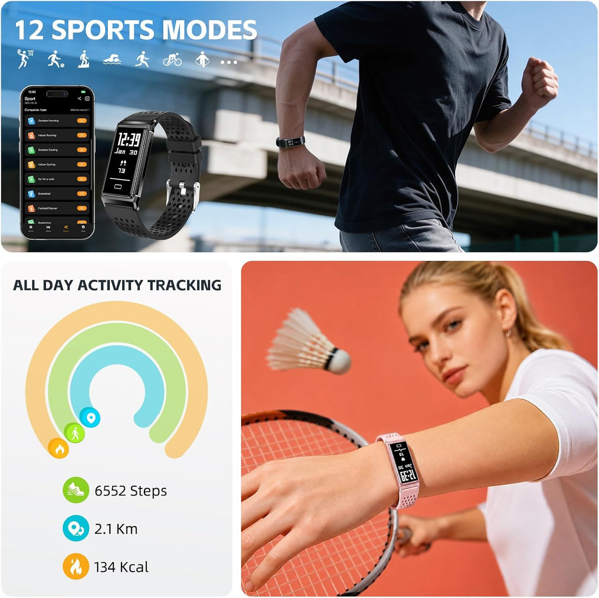 Smart Bracelet for Men Women 15-Day Battery Fitness Tracker