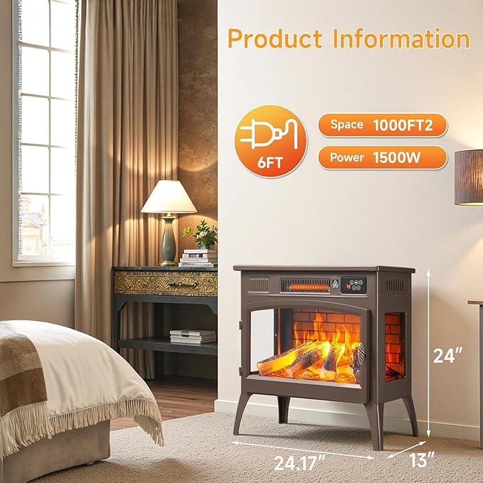 24″ Freestanding Electric Fireplace Stove