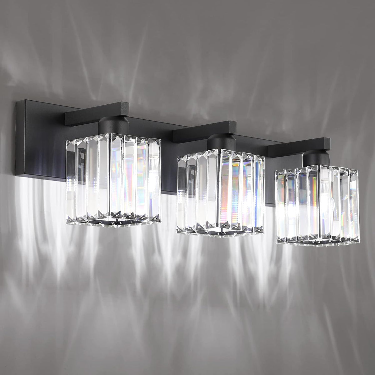 Aipsun Black Vanity Light Bathroom Lighting Fixtures 3 Light Crystal Modern B...