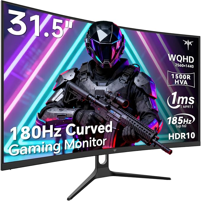 KTC 32 Inch Curved Gaming Monitor, 2K 180Hz Computer Monitor, QHD 1500R PC